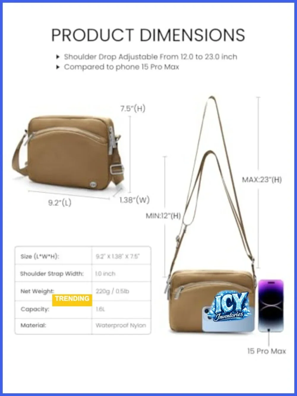 Compact Anti-Theft Nylon Crossbody Bag with Adjustable Strap